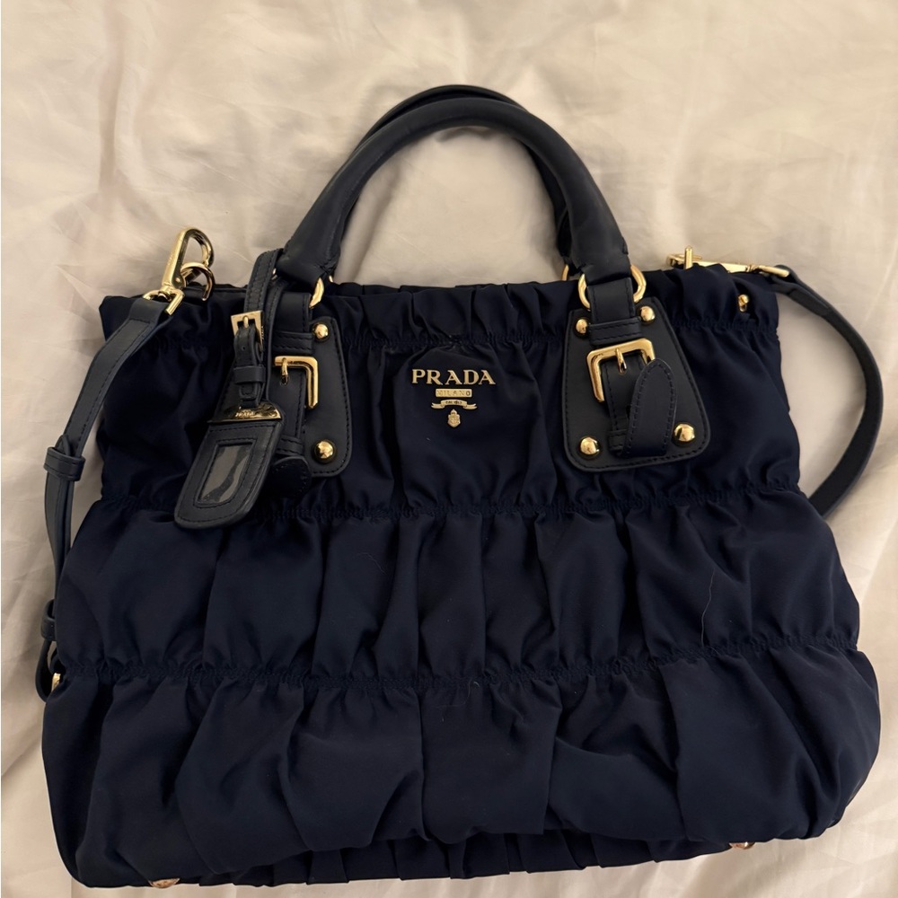 Prada Dark Blue Gathered Shoulder Bag